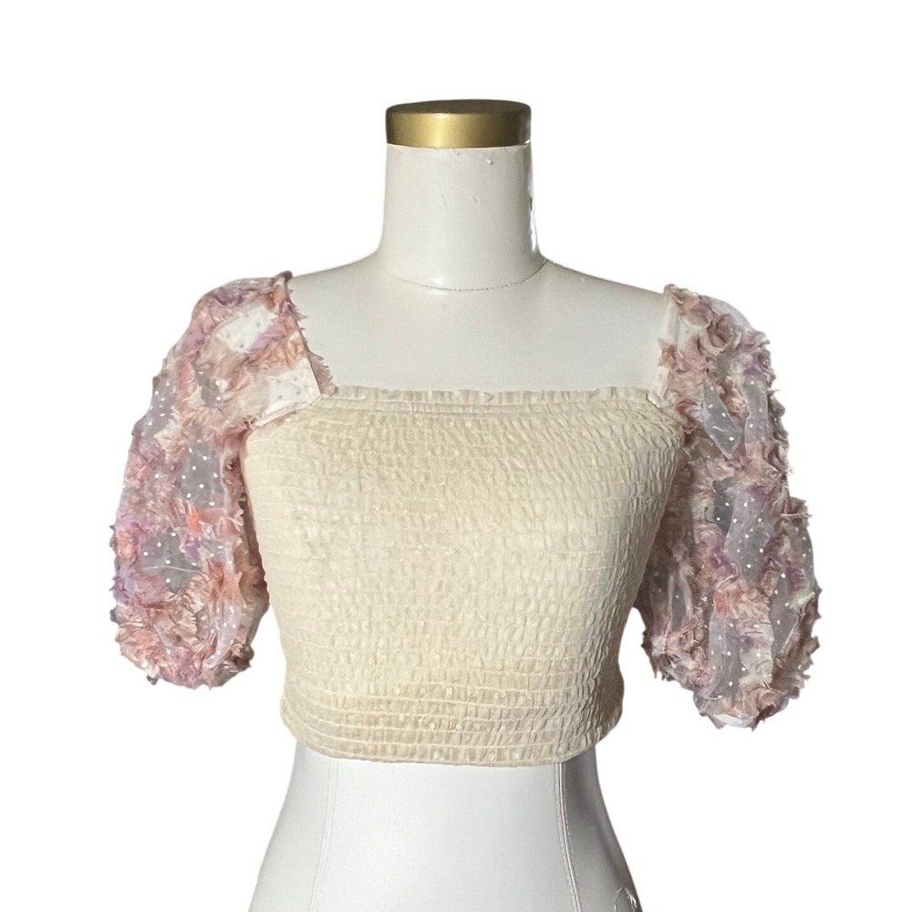 Free People Silver Lake Picnic Cami Puff Sleeves Cream Small